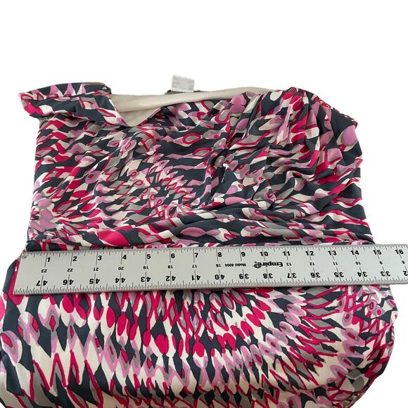 Maggy London Womens Medium Pink Gray Dress Abstract Print Draped Front - Picture 5 of 9